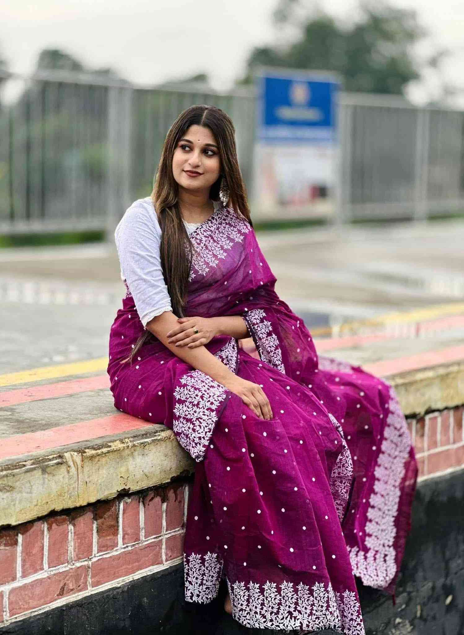 স্কিন প্রিন্ট শাড়ি – ১২ হাতের ফুল ডিজাইন শাড়ি