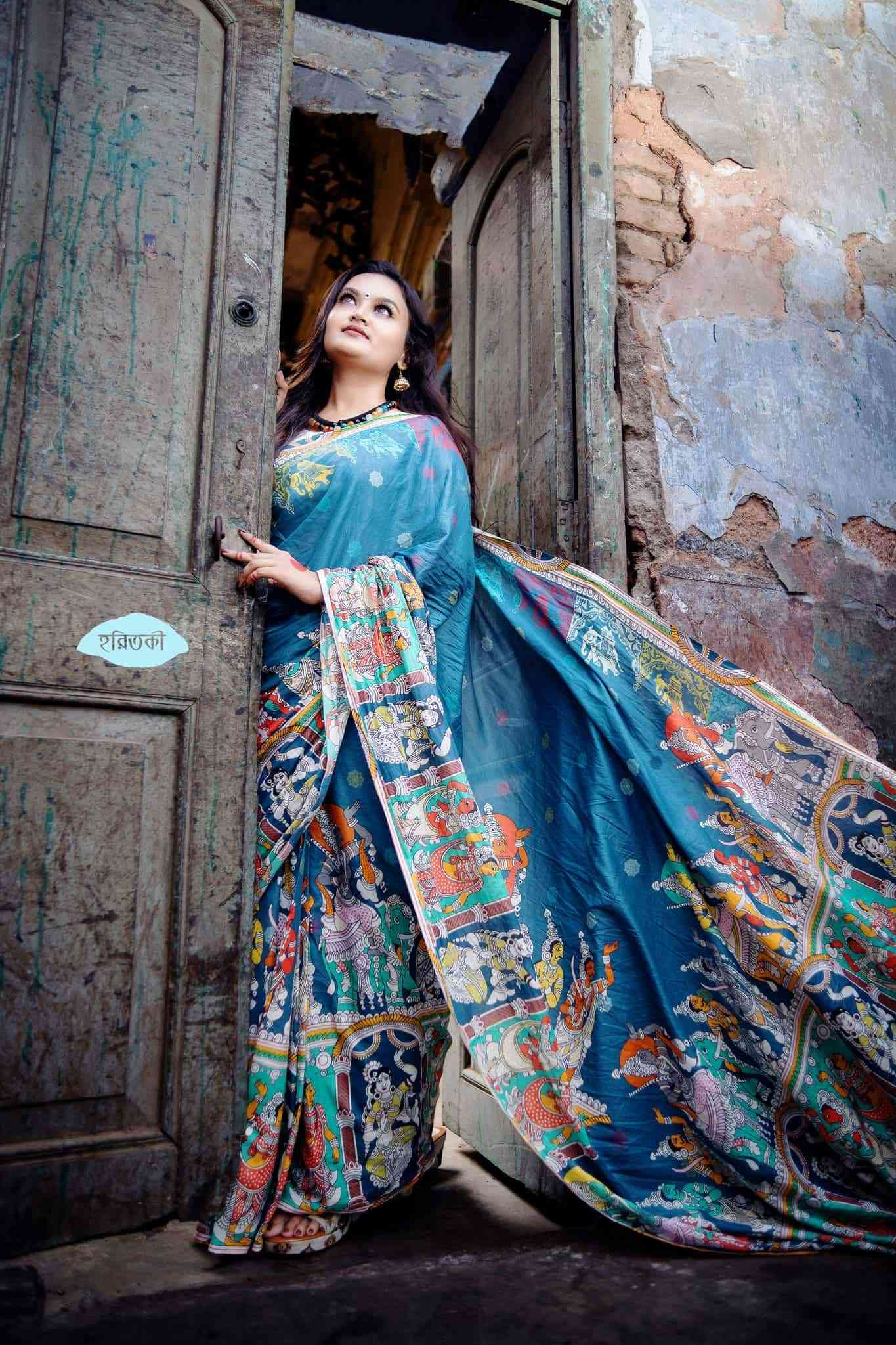 Digital Print Saree – Original Muslin Silk, Puja Special Design
