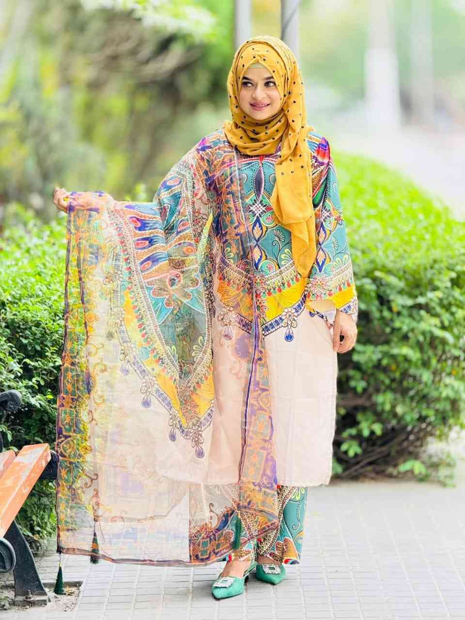 Digital Print Cherry Silk Three Piece – Premium Readymade Collection
